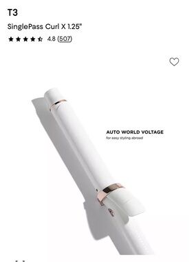 T3 SinglePass Curl 1¼" Curling Iron - White with Rose Gold Details